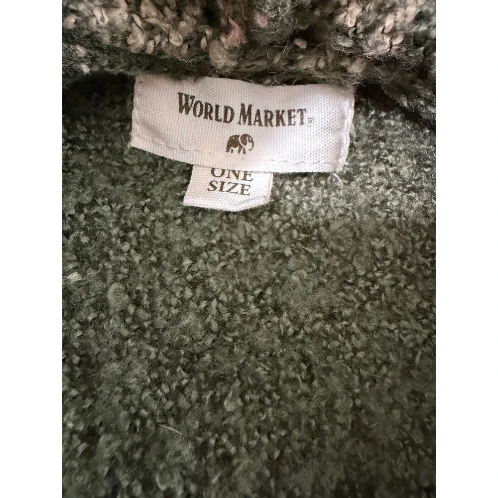 World Market Hooded Poncho‎ Cape Green Plaid Fringe One Size cardigan EUC